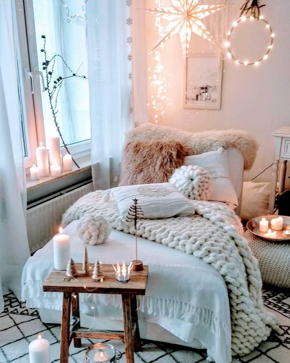 Маленькая уютная спальня в стиле хюгге
