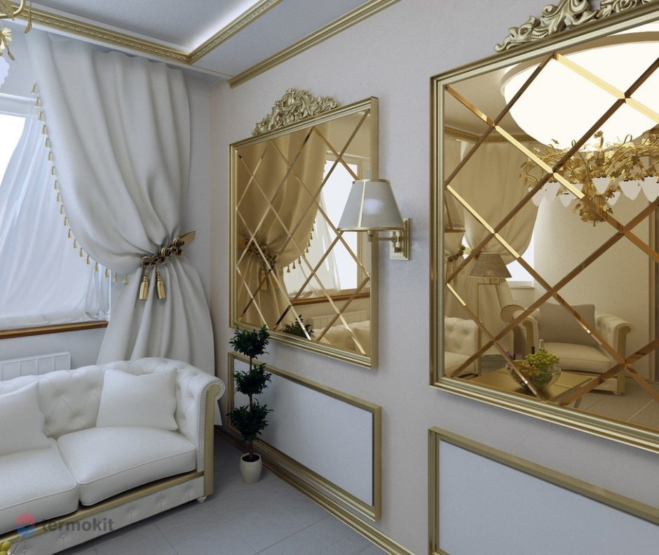 Зеркальная мозаика в интерьере спальни