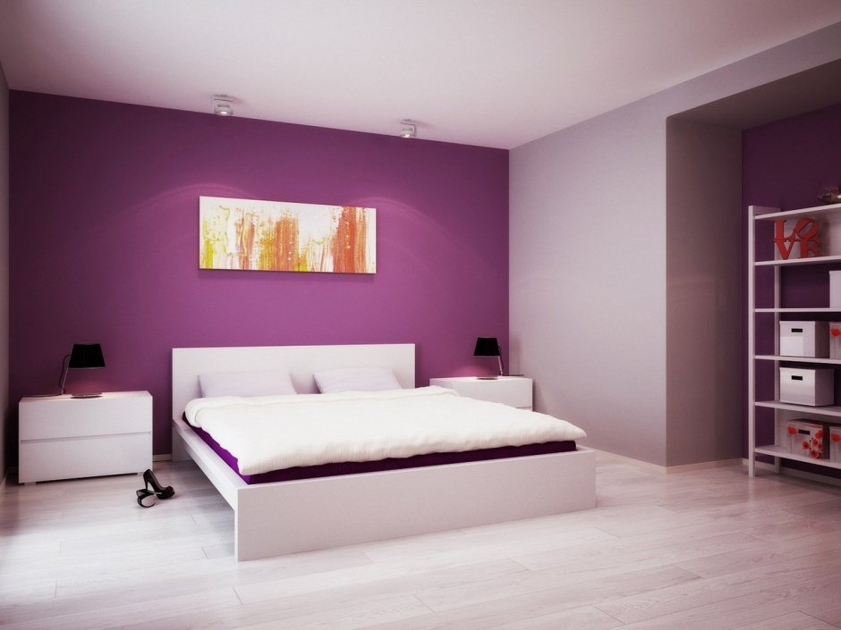 Дизайн стен в спальне краской (62 фото)