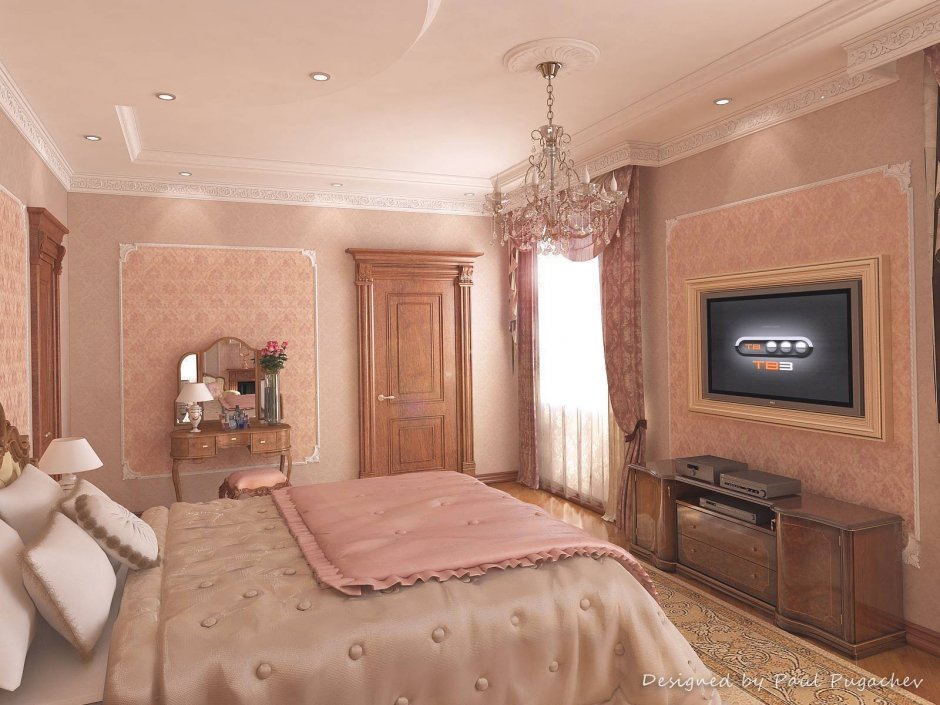 Спальня в стиле современная классика в персиковом цвете