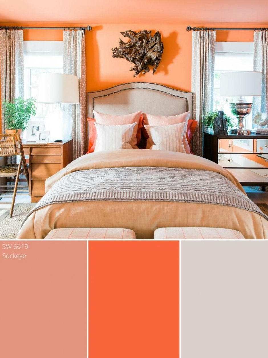 Нежно оранжевый в спальне