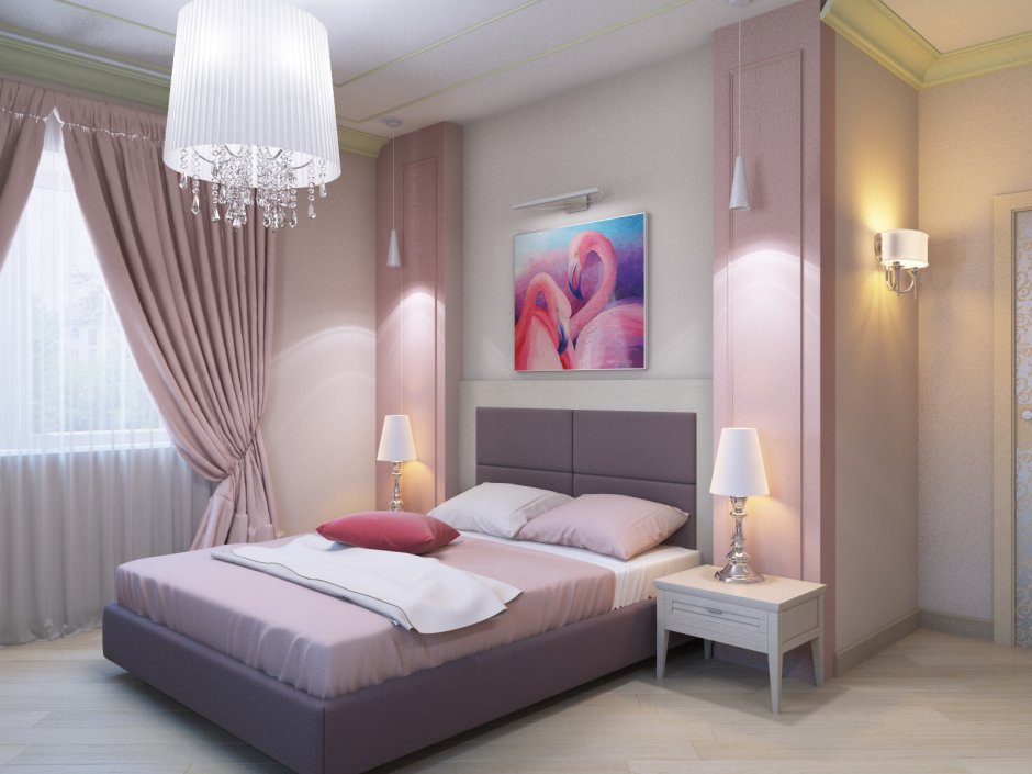 Спальня в светло розовых тонах