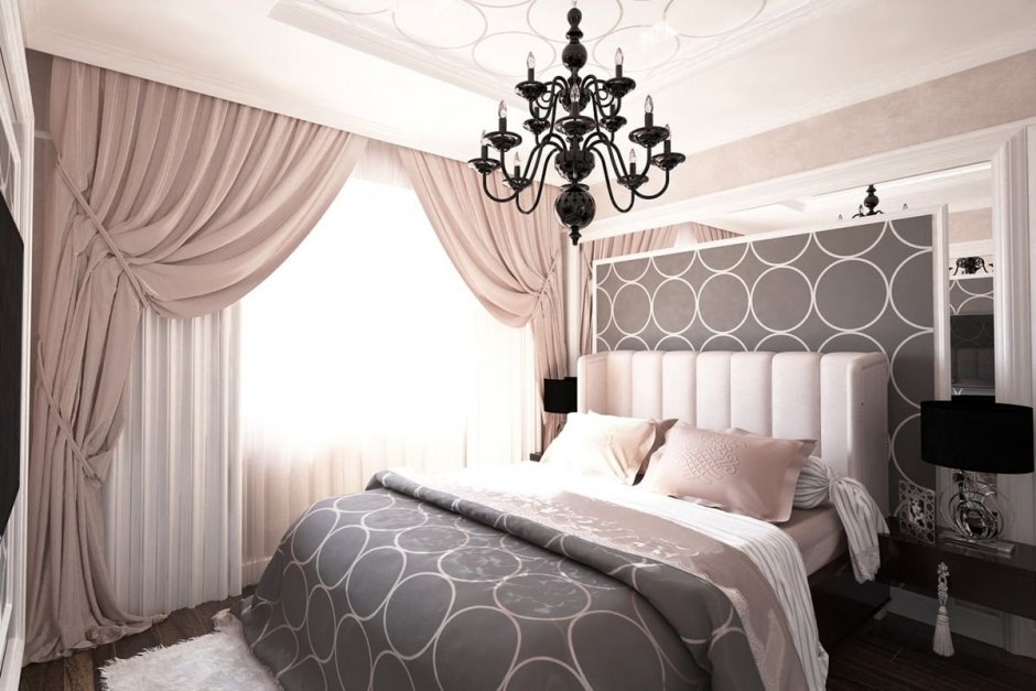 Серый с розовым в интерьере спальни