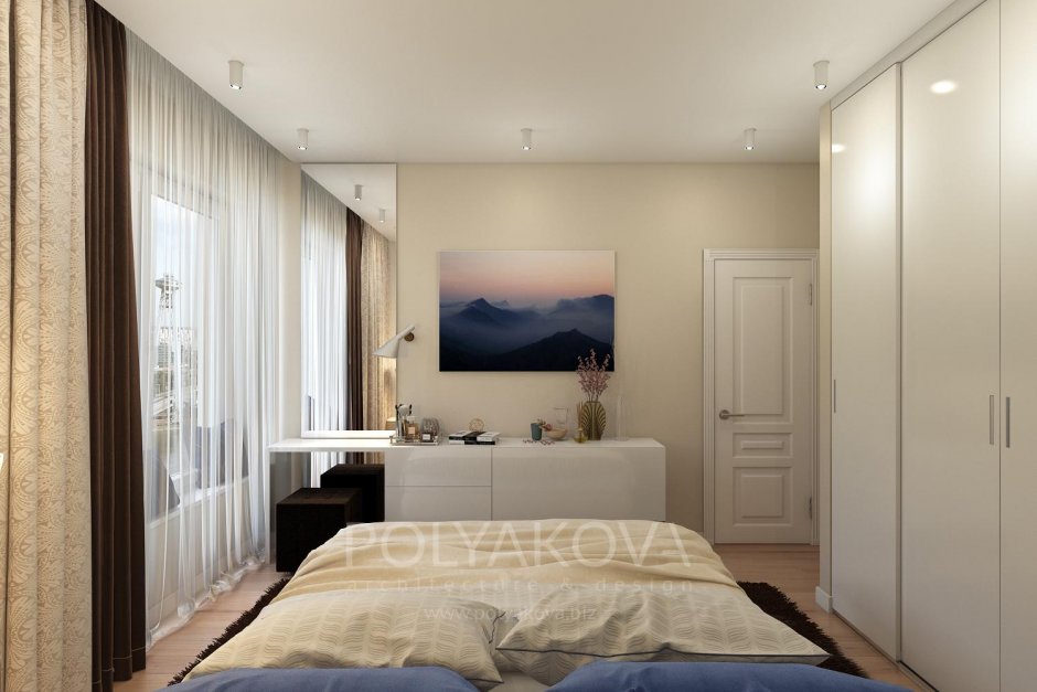 Деловой дизайн спальни в квартире двухкомнатной фотографии.