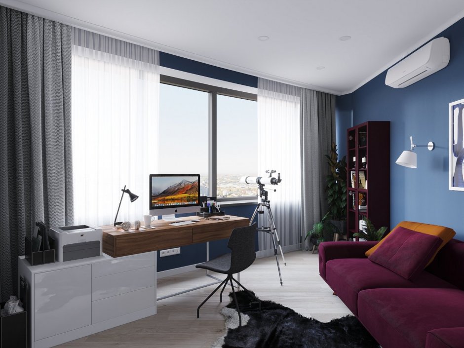 Яркий кабинет в спальне дизайн фото