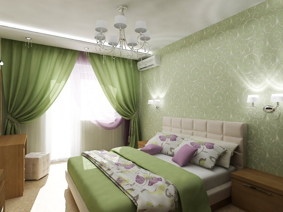 Зеленый цвет в интерьере спальни
