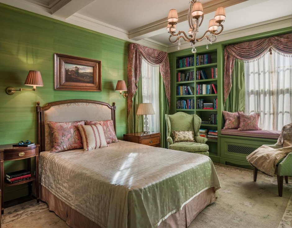 Зеленая спальня в викторианском стиле