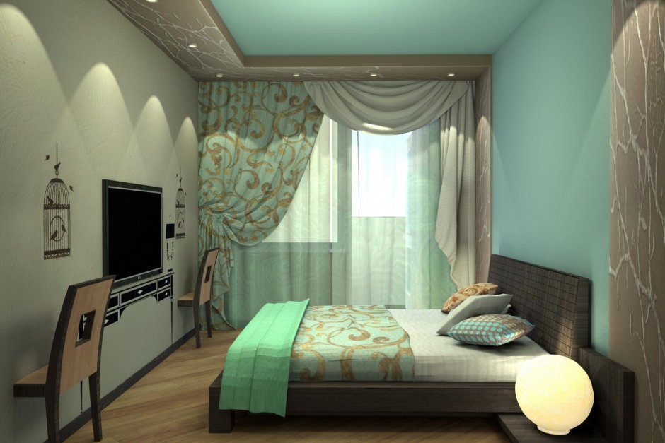 Интерьера маленькая зеленая спальня