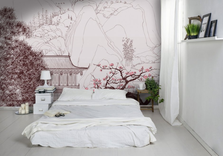 Разрисованная стена в спальне