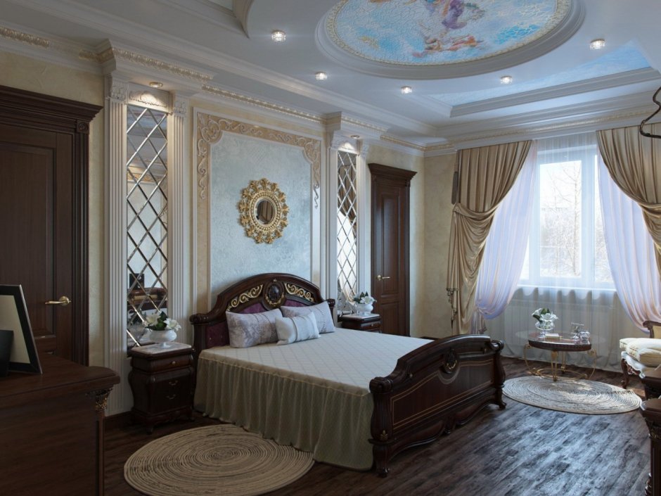 Фреска в интерьере спальни в классическом стиле
