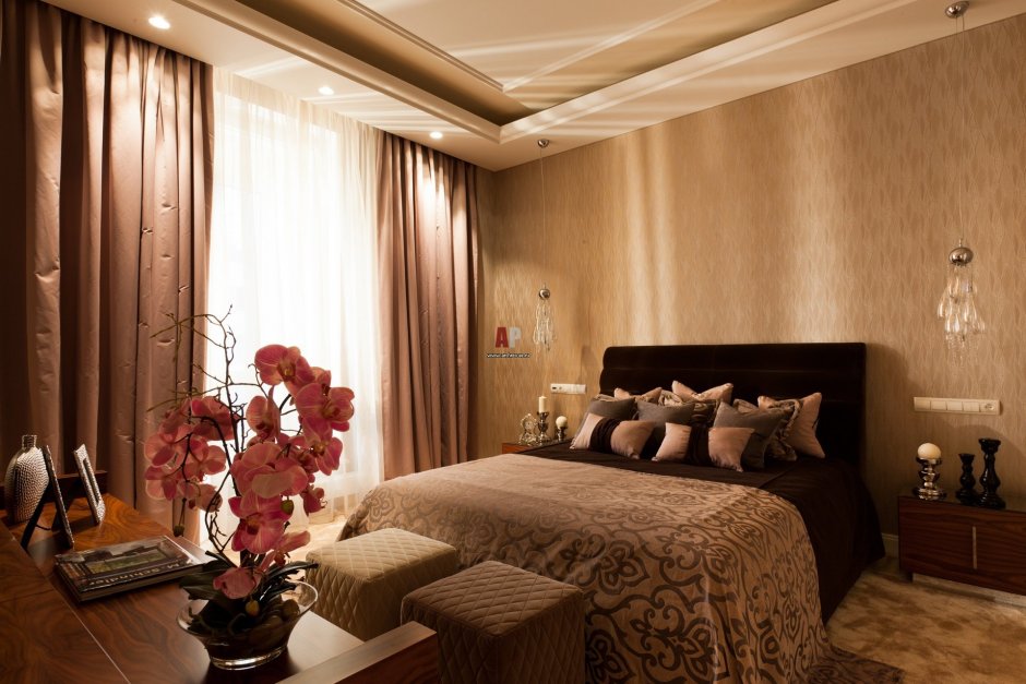 Спальня в бежево коричневом цвете