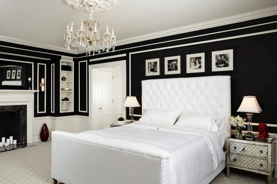 Бело черная спальня