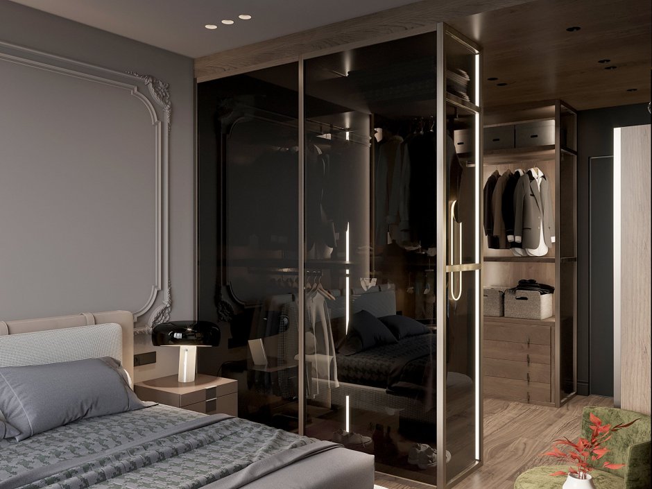 Спальня в особняке с санузлом и гардеробом