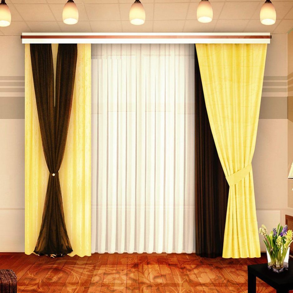 Комбинированные желтые шторы