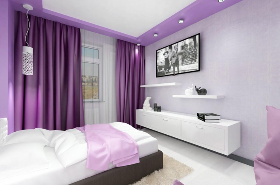 Спальня в бело фиолетовом стиле