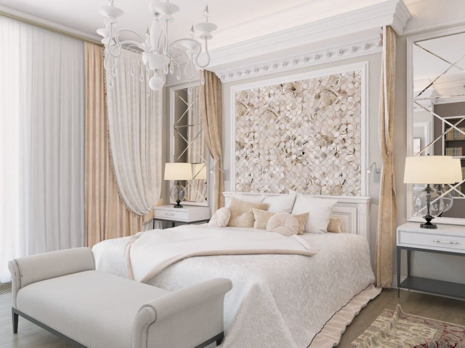 Спальня в неоклассическом стиле с кремовых тонах