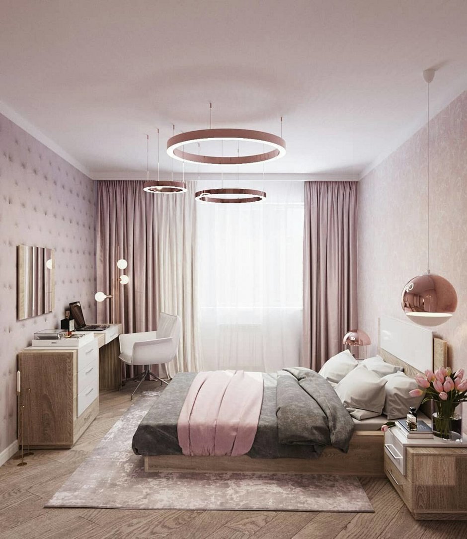 Спальня в пыльно розовом цвете