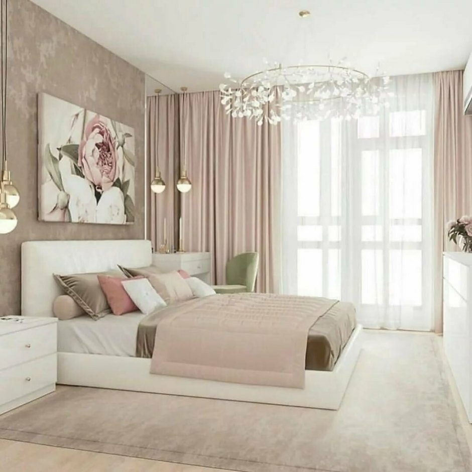 Спальня в бежево розовых тонах
