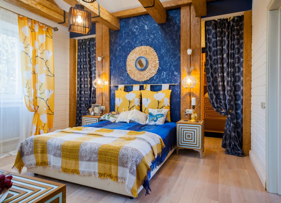 Спальня в желто голубом стиле