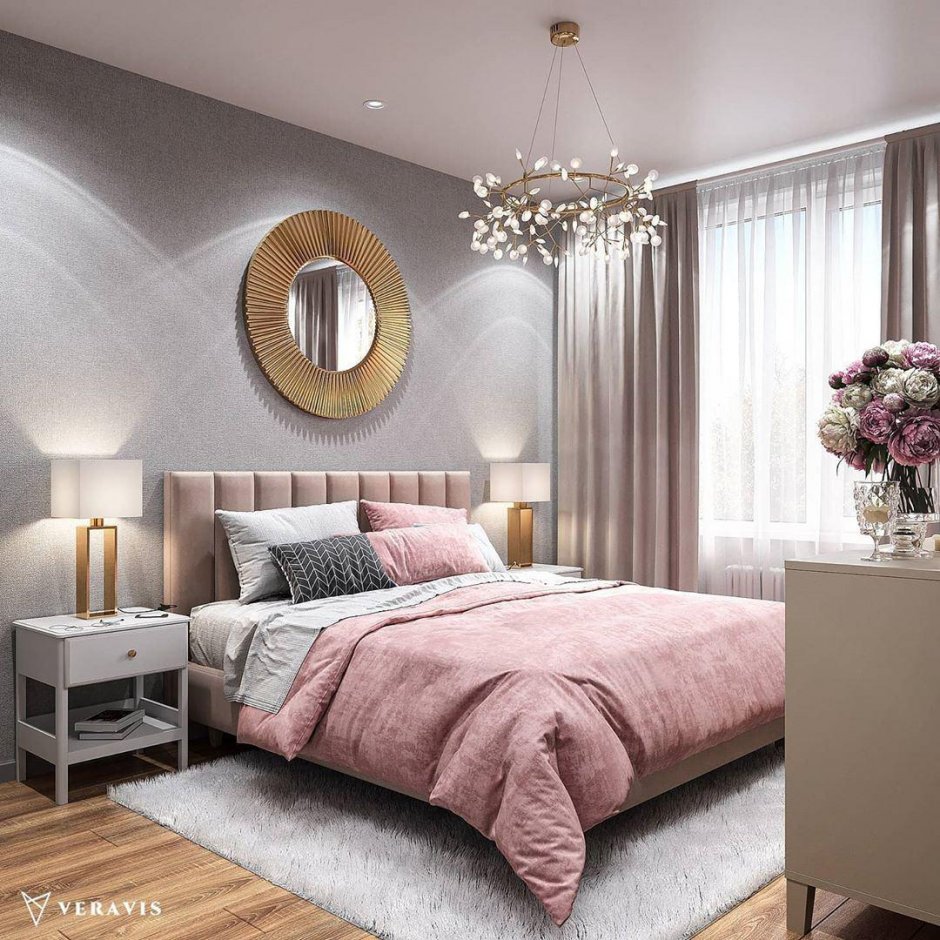 Дизайн спальни в цвете пыльная роза