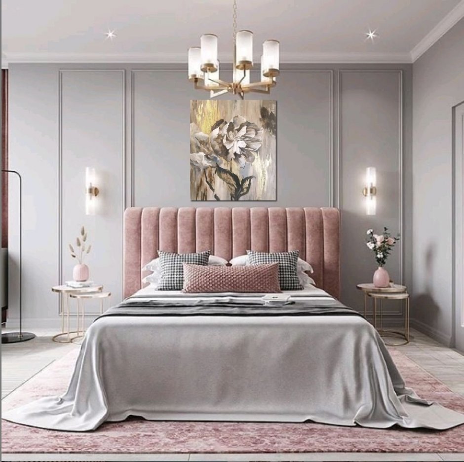 Спальня в серо розовых тонах