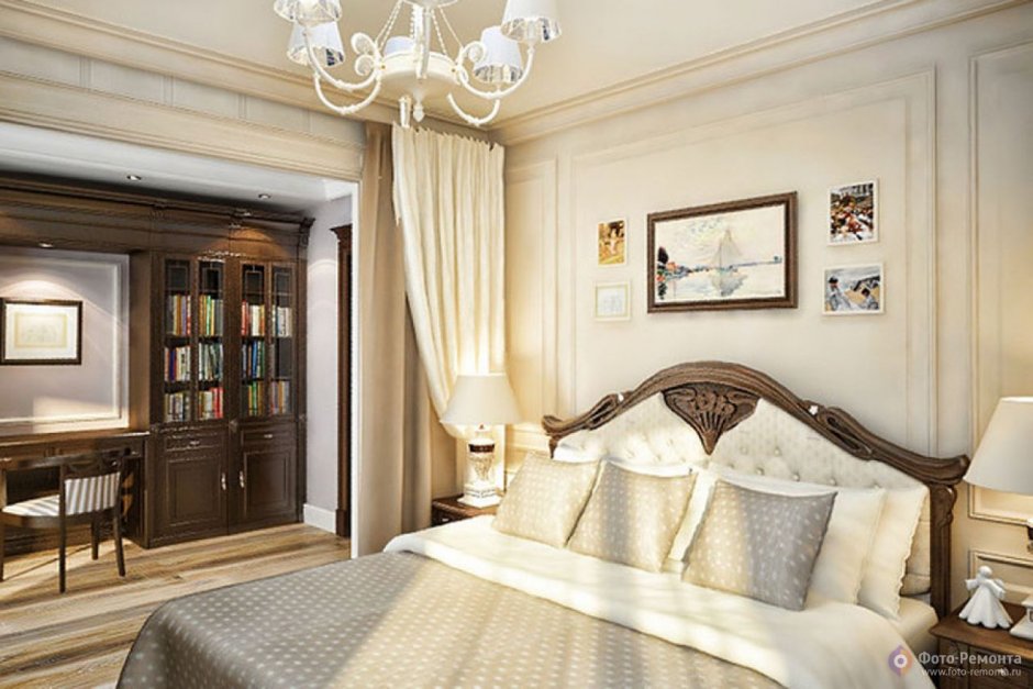 Спальня современная классика с коричневой мебелью