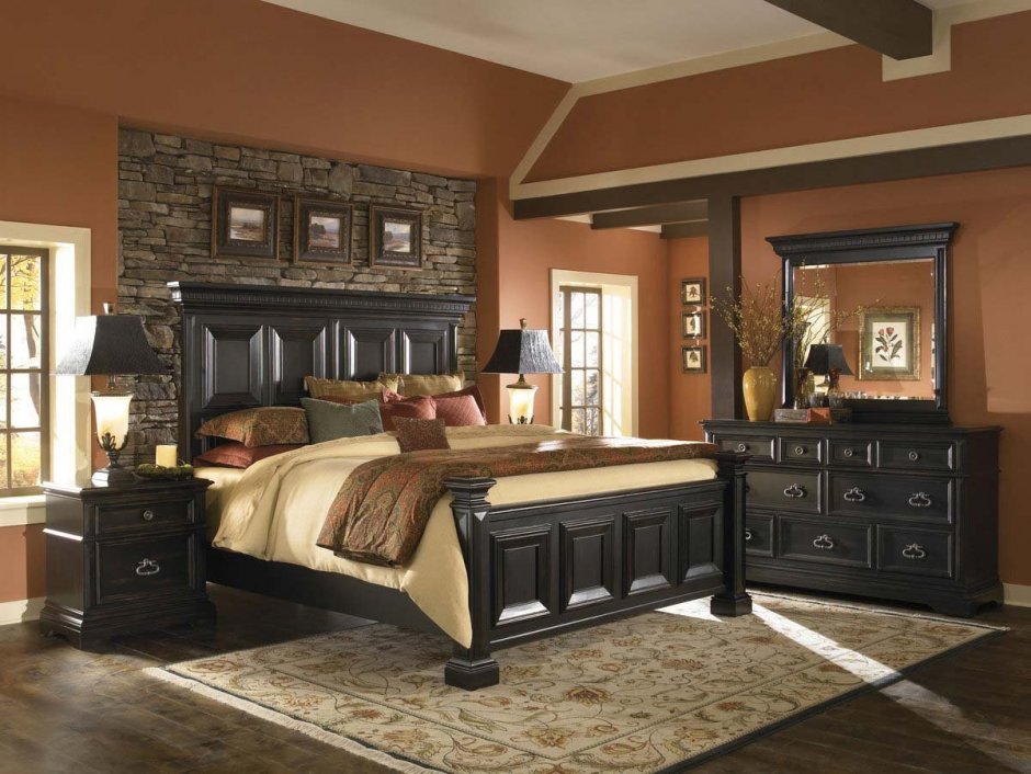 Спальня классика коричневая мебель