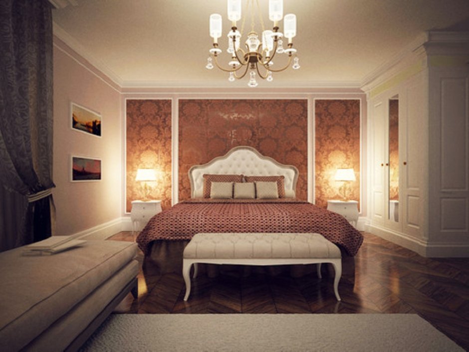 Оранжевая спальня в классическом стиле