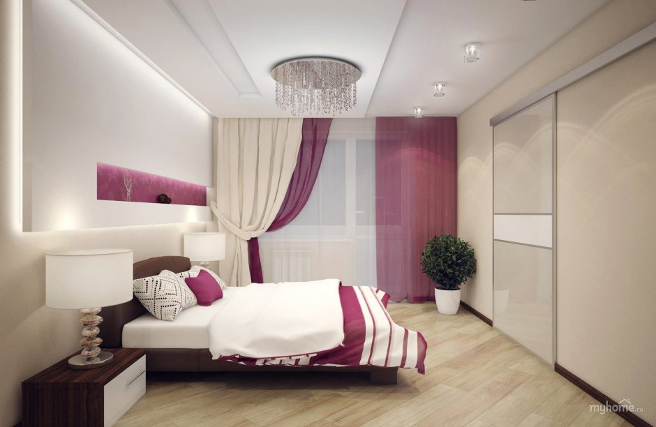 Бежево-розовая спальня с яркими акцентами