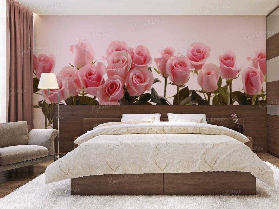 Фотообои в спальню над розы 3д