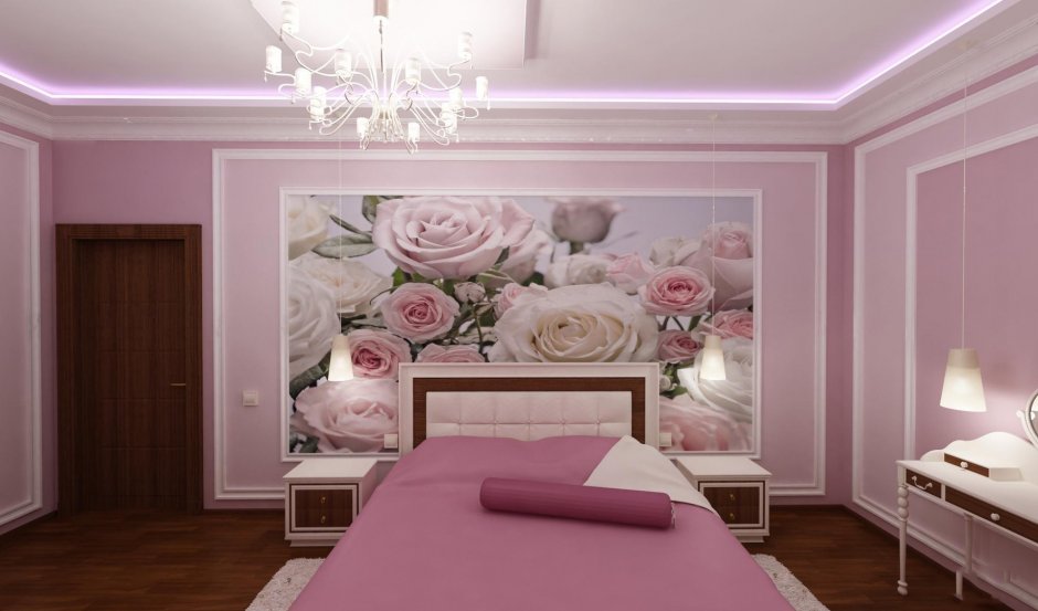 Обои с розами в спальне (33 фото)