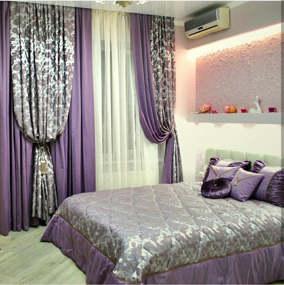 Фиолетовые занавески в спальню (35 фото)