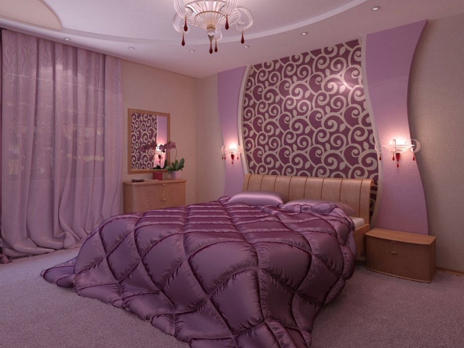 Спальня в розово фиолетовых тонах