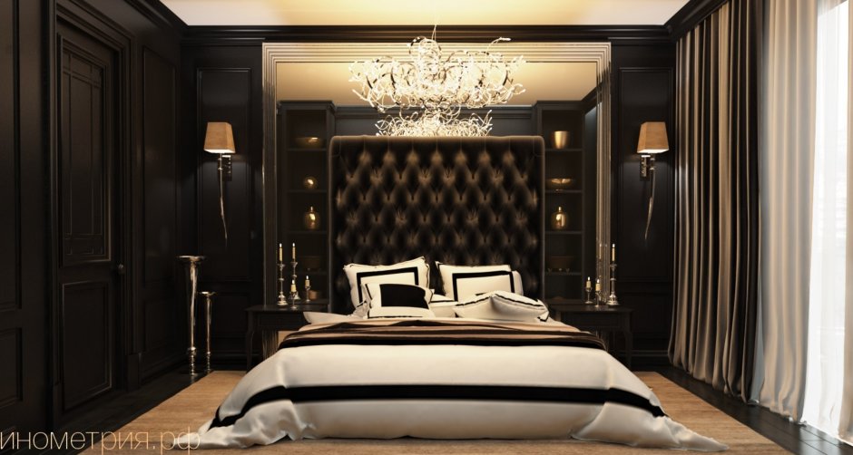 Черная спальня в классическом стиле