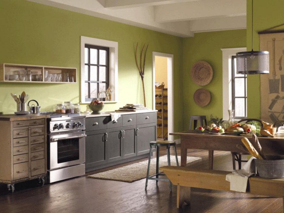 Сочетание с оливковым цветом в интерьере кухни