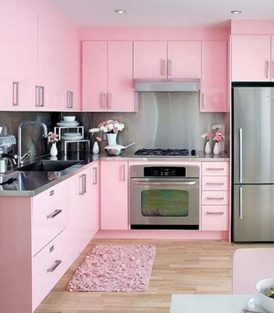 Кухня розовый шагрень в интерьере