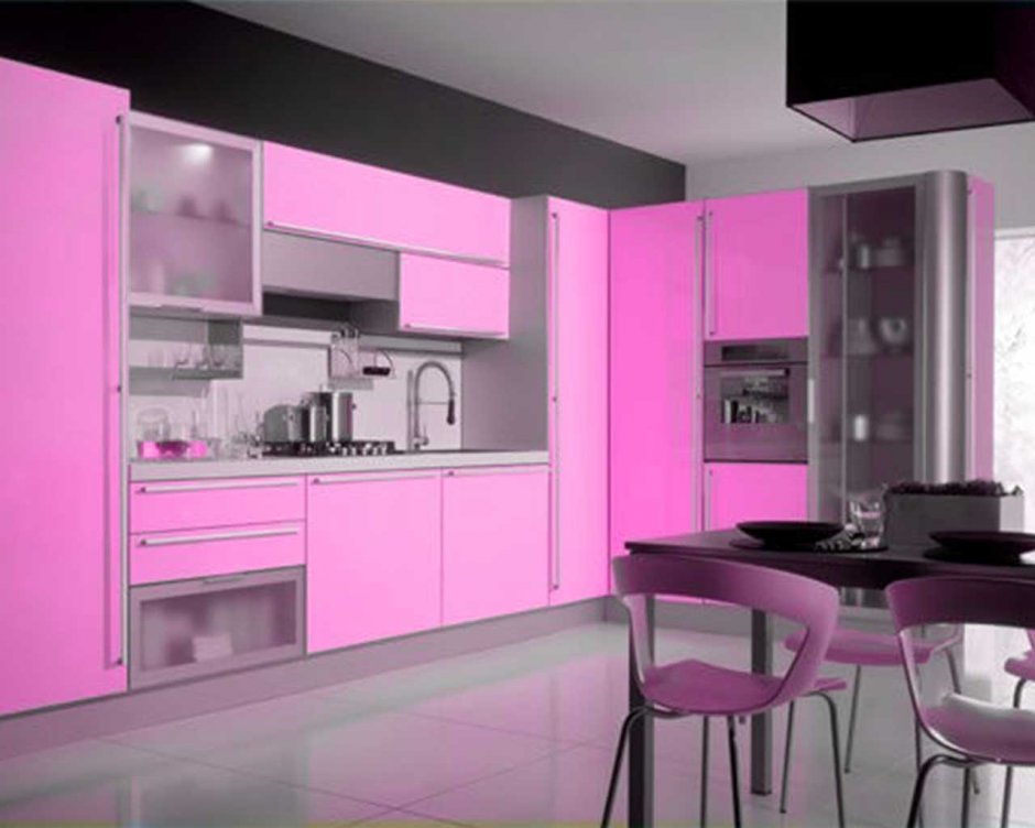 Кухонный гарнитур в серо розовом цвете