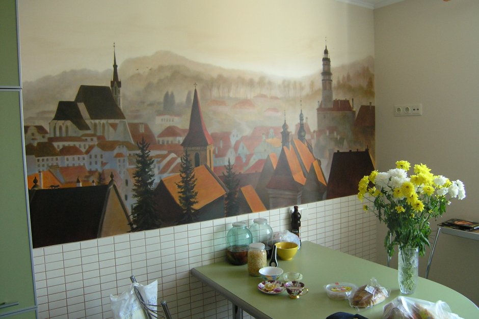 Фрески в интерьере кухни