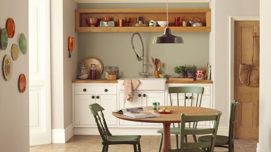 Оливковый цвет стен на кухне (59 фото)