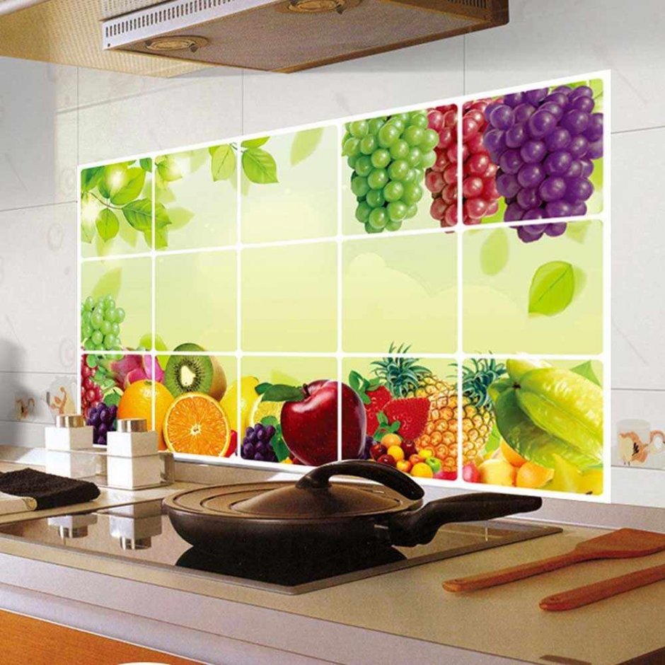 Раскрасить стену на кухне фрукты