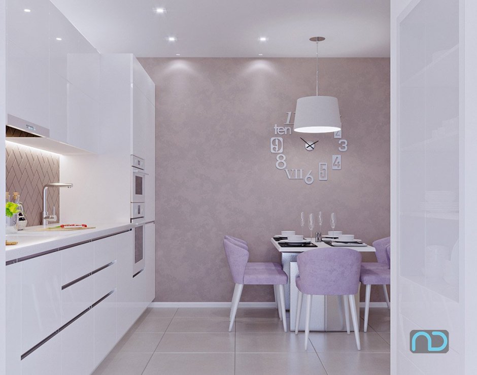 Кухня гостиная в серо фиолетовых тонах