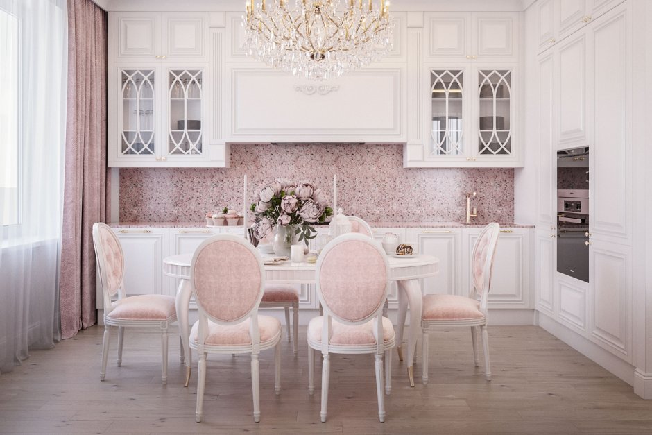 Розовая кухня в классическом стиле