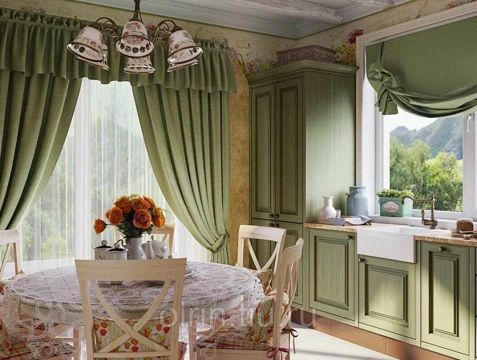 Римские шторы для кухни в стиле Прованс Кантри