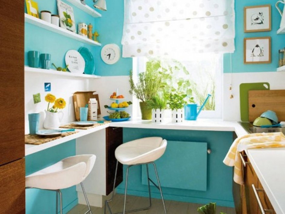 Цветовой дизайн маленькой кухни