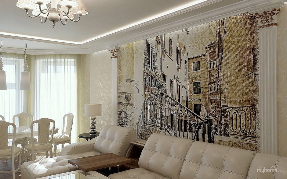 Интерьер однокомнатной квартиры с фресками