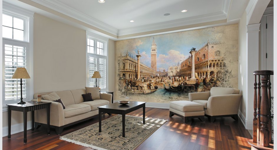 Венецианские фрески в интерьере гостиной