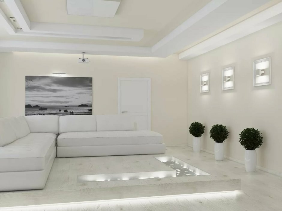 Интерьер гостиной в белом цвете