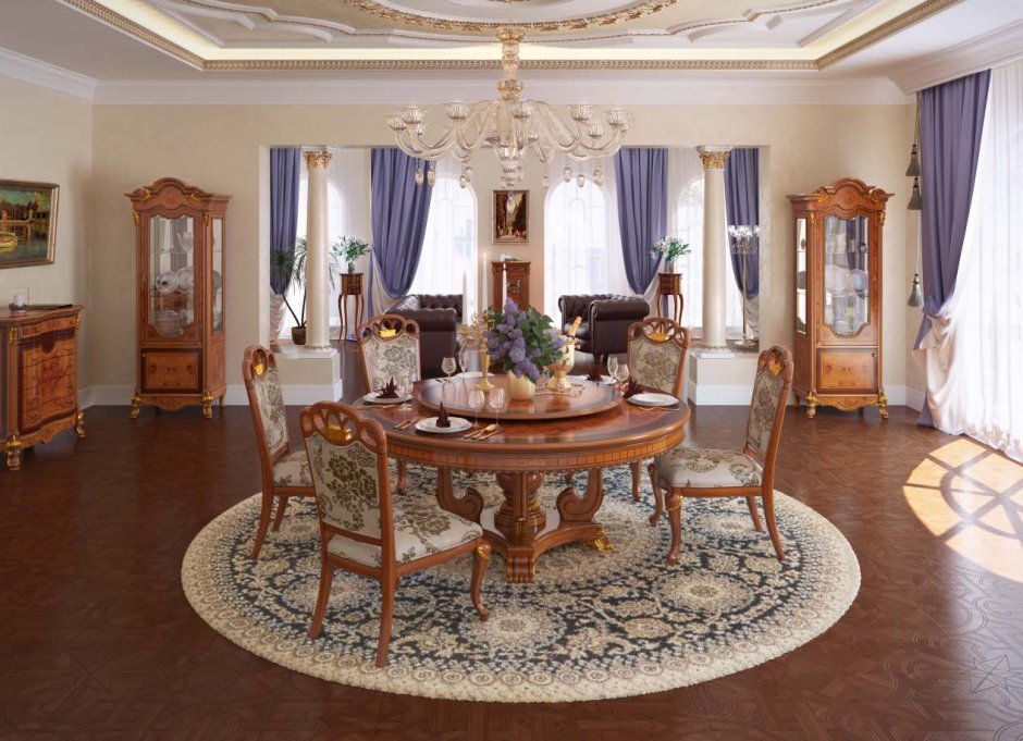Гостиная с большим столом в классическом стиле