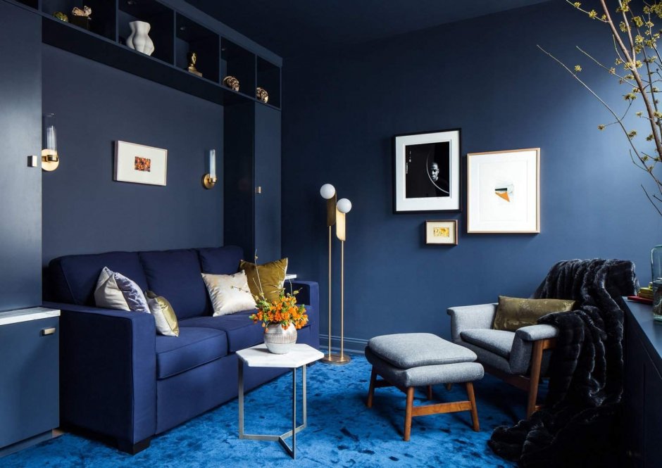Темно синяя мебель в интерьере