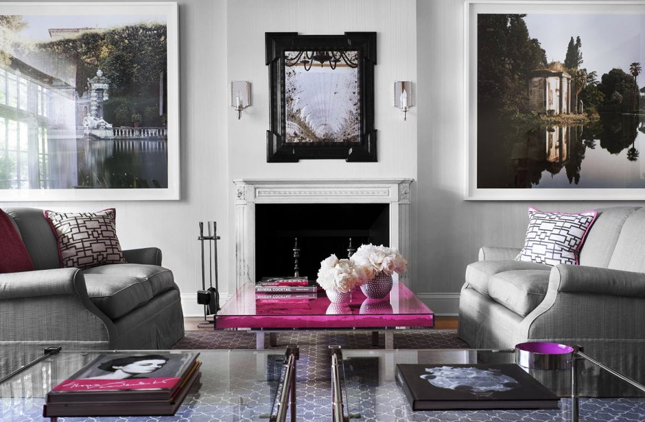 Розовый серый марсала в интерьере гостиной